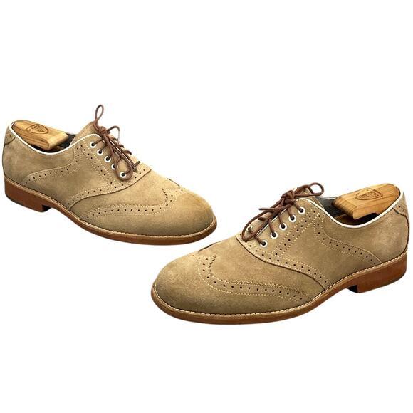 Johnston & Murphy Tan Taupe Suede Sheepskin Leather Oxford Dress Shoe Men 9M - Picture 4 of 10